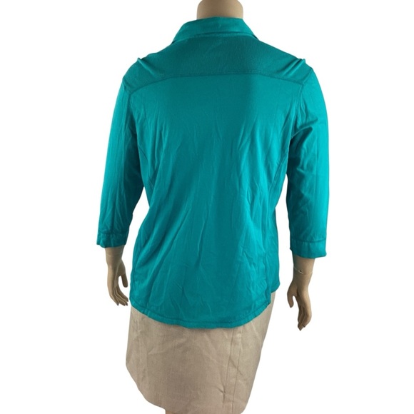 L.L. Bean Button Front 3/4 Sleeve Shirt Turquoise Blue XL - Picture 5 of 7